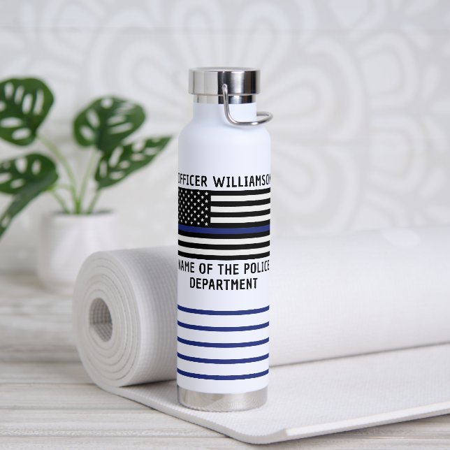 Personalized Police Officer Thin Blue Line  Water Bottle (Yoga)
