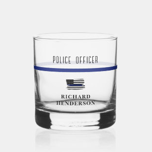 Personalized Police Officer Thin Blue Line Whiskey Glass