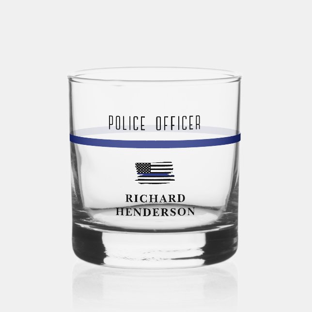 Personalized Police Officer Thin Blue Line Whiskey Glass (Front)