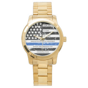 Personalized Police Retirement Thin Blue Line Flag Watch