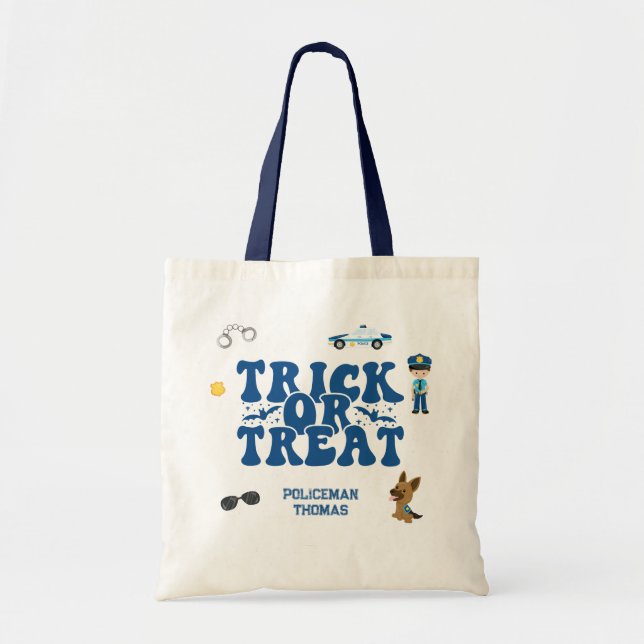 Personalized Policeman Kids Trick or Treat Tote Bag (Front)