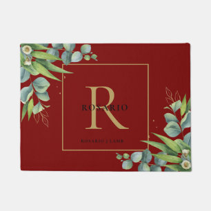 Personalized Polished Burgundy Gold Monogram  Doormat
