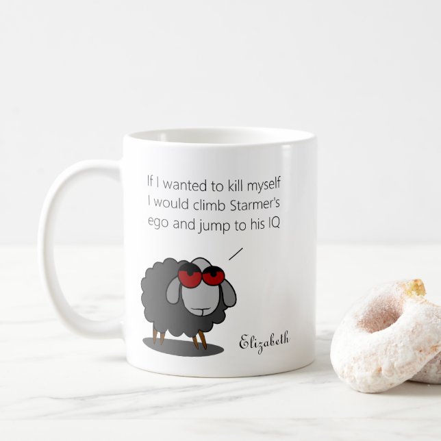 Personalized Political Starmer Funny IQ Humour Jok Coffee Mug (With Donut)