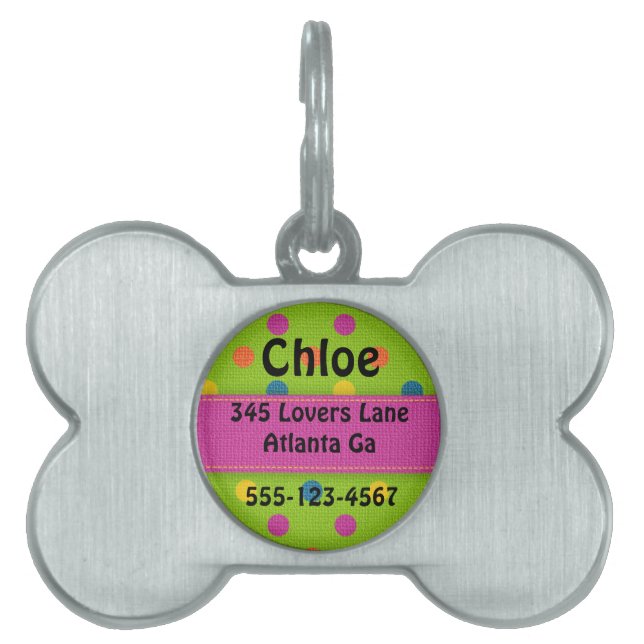 Personalized Polka Dot Bone Dog Tag (Front)