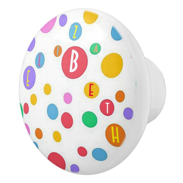 Personalized Polka Dot Ceramic Door Knob (Right)