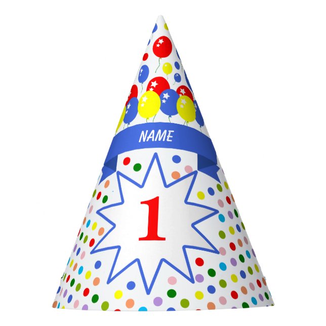 Personalized Polka Dot Colourful Birthday Party Hat (Front)