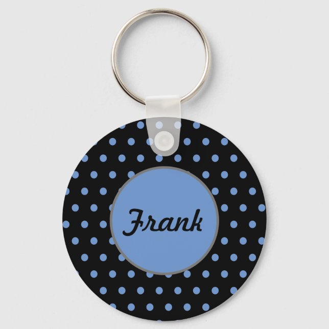 Personalized Polka Dot Keychain (Black & Baby Blue (Front)