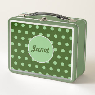 Personalized Polka Dot Metal Lunchbox (Green)