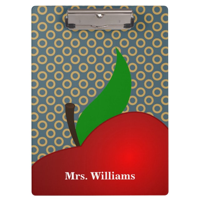 Personalized Polka Dot Red Apple Teacher Clipboard (Front)