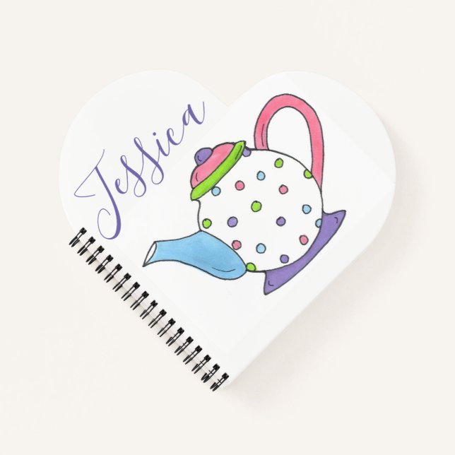 Personalized Polka Dot Teapot Tea Pot Party Time Notebook (Front)