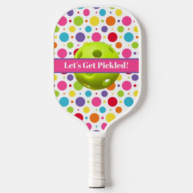 Personalized Polka Dots Let's Get Pickled Pickleba Pickleball Paddle (Front)