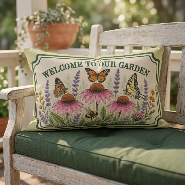 Personalized Pollinator Friendly Garden Sign Lumbar Pillow (Creator Uploaded)
