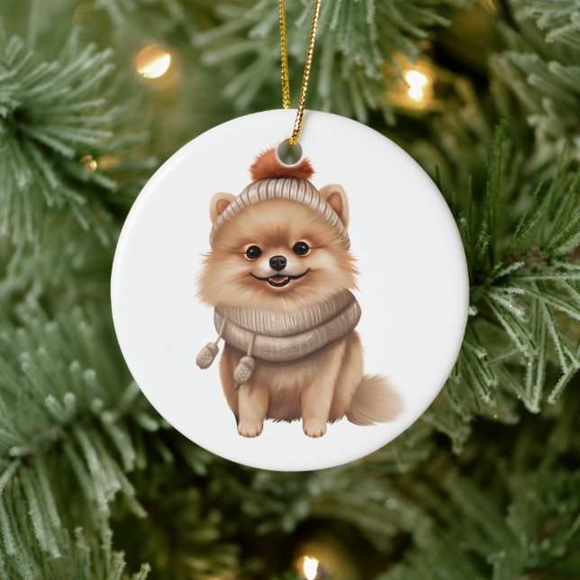 Personalized Pomeranian Dog Art Ceramic Ornament (Tree)