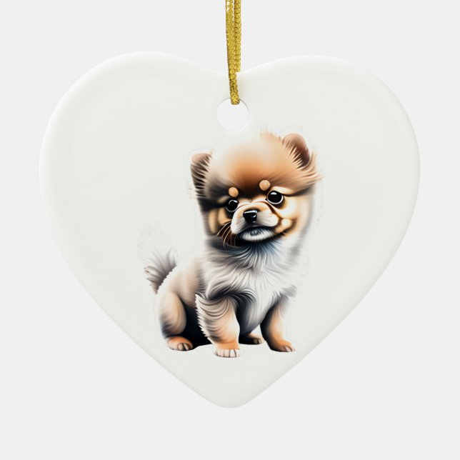 Personalized Pomeranian Puppy Ceramic Ornament (Front)