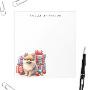 Personalized Pomeranian Puppy Dog Christmas  Notepad