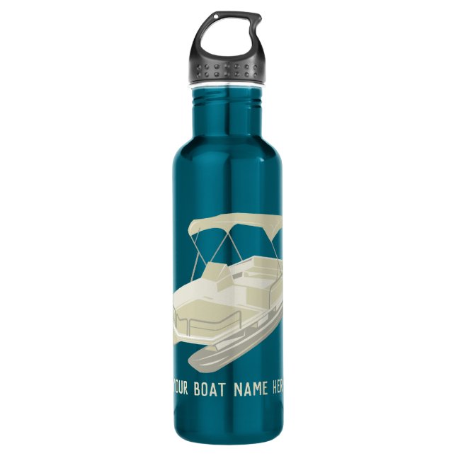 Personalized Pontoon Boat Aqua Blue Water Bottle (Front)