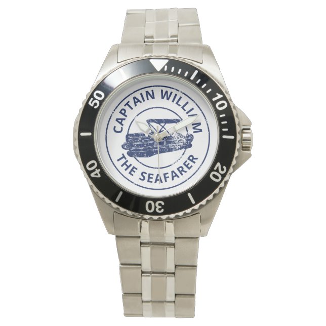 Personalized Pontoon Boat Owners Distressed Style Watch (Front)