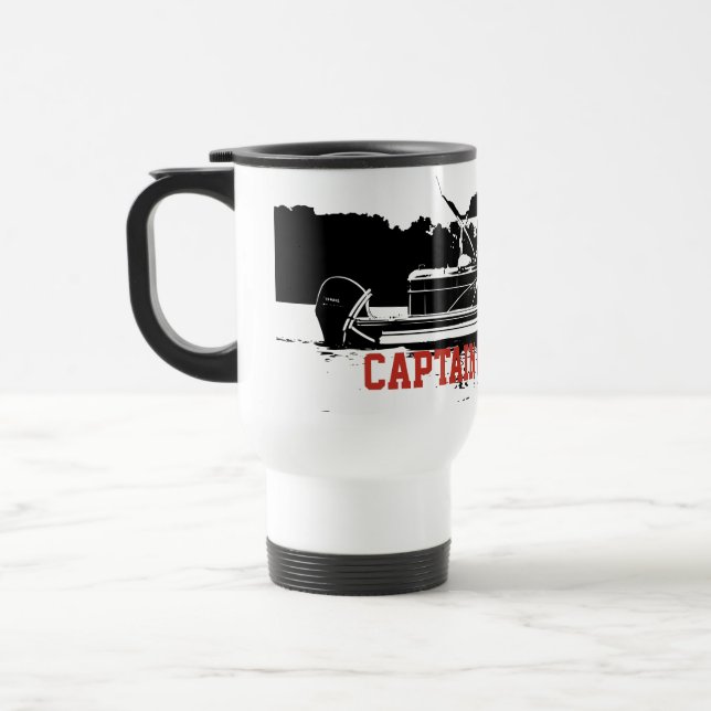 Personalized Pontoon Boat Travel Mug in Black (Left)