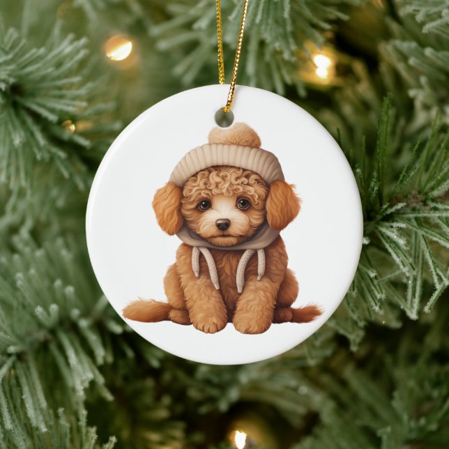 Personalized Poodle Dog Art Ceramic Ornament (Tree)