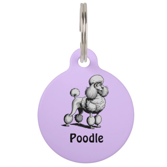 Personalized  Poodle Dog Round Pet Tag (Front)