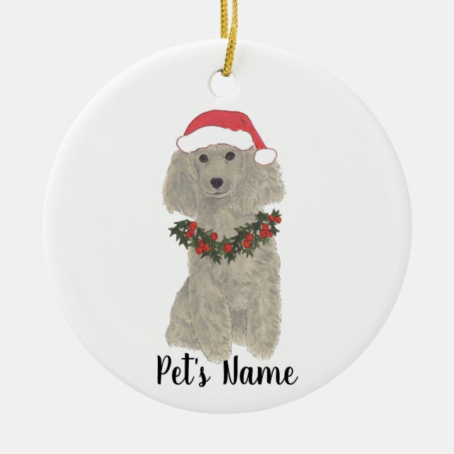 Personalized Poodle (Grey Silver) Ceramic Ornament (Front)