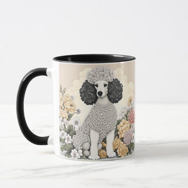 Personalized Poodle in Whimsical Flowers  Mug (Left)