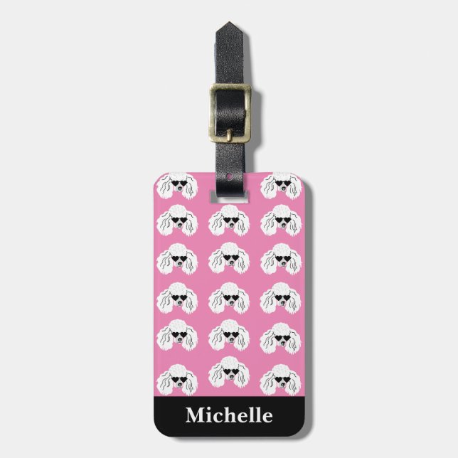Personalized Poodle Pattern Cute Pink  Luggage Tag (Front Vertical)