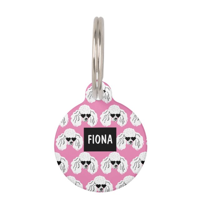 Personalized Poodle Pattern Cute Pink Pet Tag (Front)