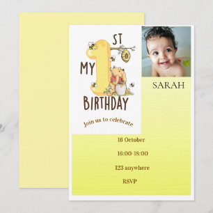 Personalized Pooh Bear Baby 1st Birthday Invitatio Invitation