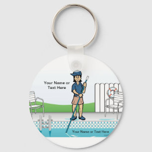 Personalized Pool Cleaner - Female Cartoon  Keychain