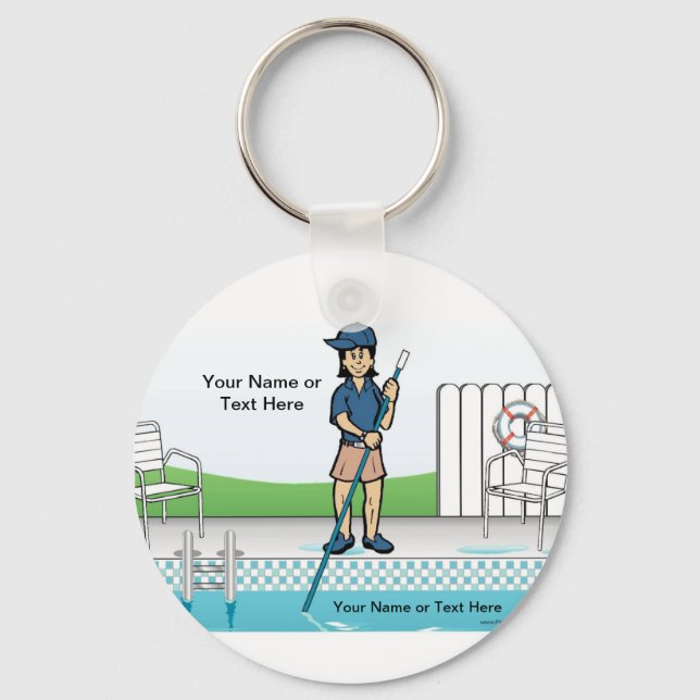 Personalized Pool Cleaner - Female Cartoon  Keychain (Front)