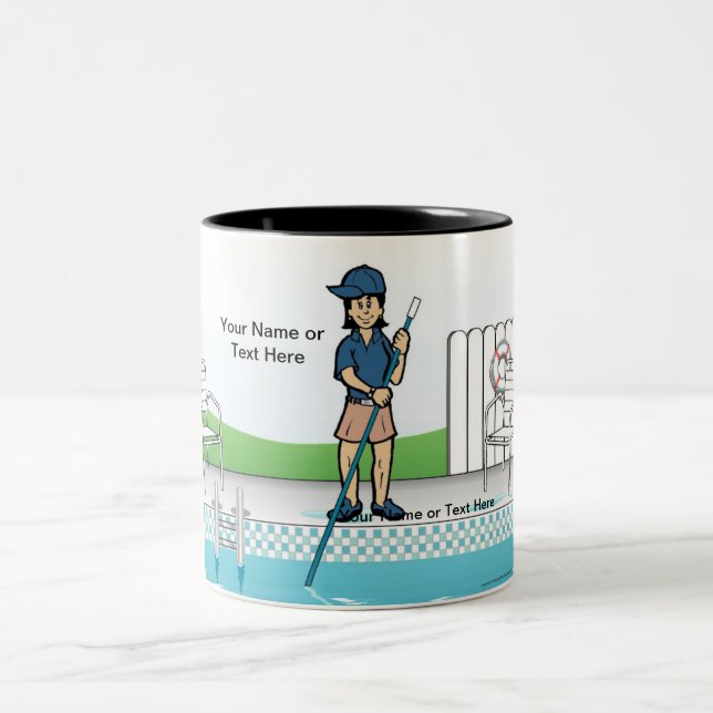 Personalized Pool Cleaner - Female Cartoon   Two-Tone Coffee Mug (Center)