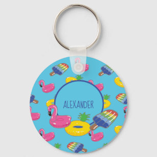 Personalized Pool Floats Patterned Keychain