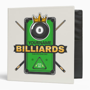 Personalized Pool Hall NAME 8 Ball Crown Billiards Binder