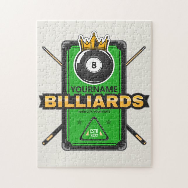 Personalized Pool Hall NAME 8 Ball Crown Billiards Jigsaw Puzzle (Vertical)