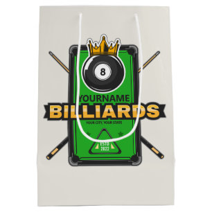 Personalized Pool Hall NAME 8 Ball Crown Billiards Medium Gift Bag