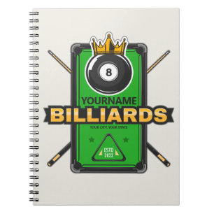 Personalized Pool Hall NAME 8 Ball Crown Billiards Notebook
