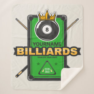 Personalized Pool Hall NAME 8 Ball Crown Billiards Sherpa Blanket