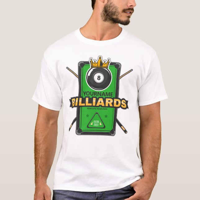 Personalized Pool Hall NAME 8 Ball Crown Billiards T-Shirt (Front)