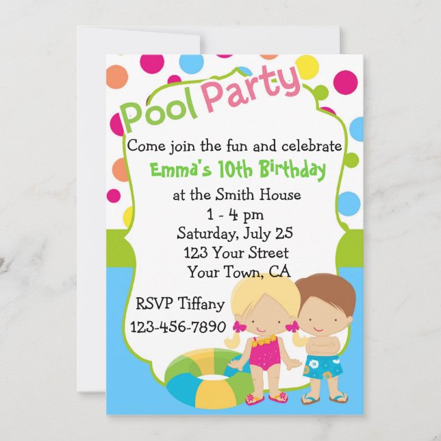 Personalized Pool Party Birthday Custom Invitation (Front)
