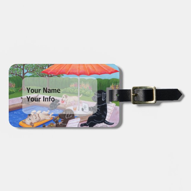 Personalized Pool Party Labradors 2 Luggage Tag (Front Horizontal)