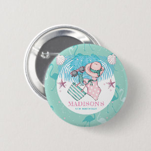 Personalized Pool Party Pink 2 Inch Round Button