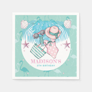 Personalized Pool Party Pink Turquoise Napkin