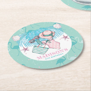 Personalized Pool Party Round Paper Coaster