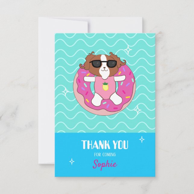 Personalized Pool Party Themed Thank You Cards (Front)
