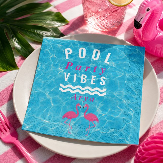 Personalized Pool Party Vibes Flamingo Napkin (Creator Uploaded)