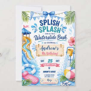 Personalized Pool Water Slide Birthday Invitation
