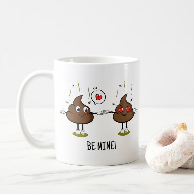 Personalized Poop Emoji Love Couple  Coffee Mug (With Donut)