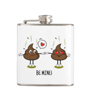 Personalized Poop Emoji Love Couple  Hip Flask