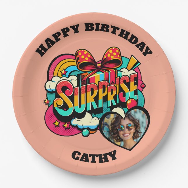 Personalized Pop Art Retro Birthday Photo Paper Plate (Front)